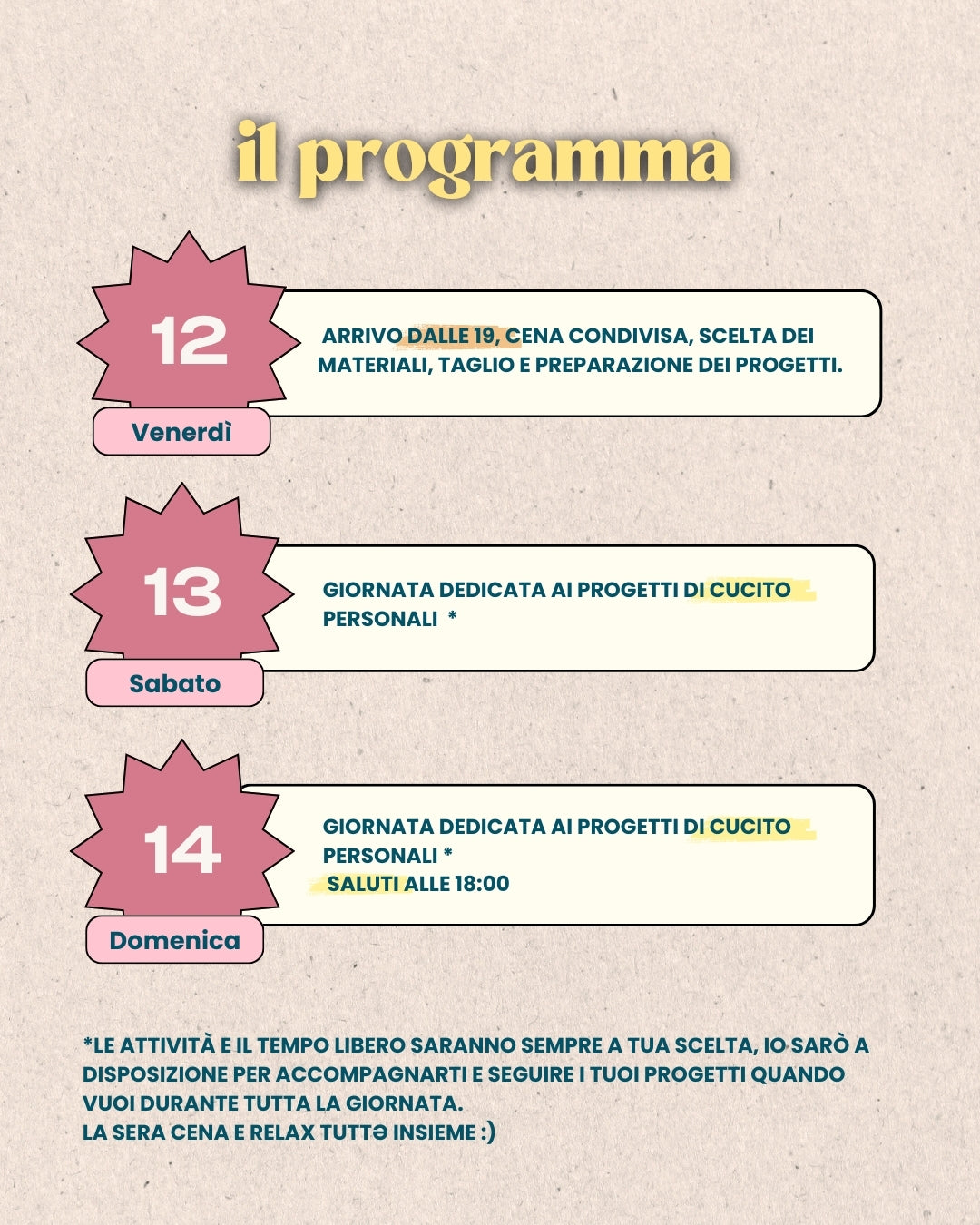 Ritiro cucito creativo 12-13-14 Dicembre 🌿